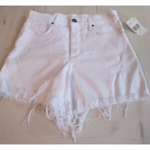 Edyson Delon High Rise Short Cut Off Denim Frayed Distressed 25 Button Fly White